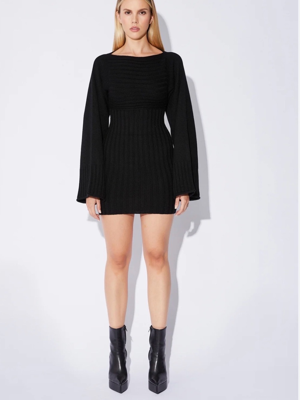 New RtA Black Large Ribbed Long Sleeve Sweater Dress MSRP $1000